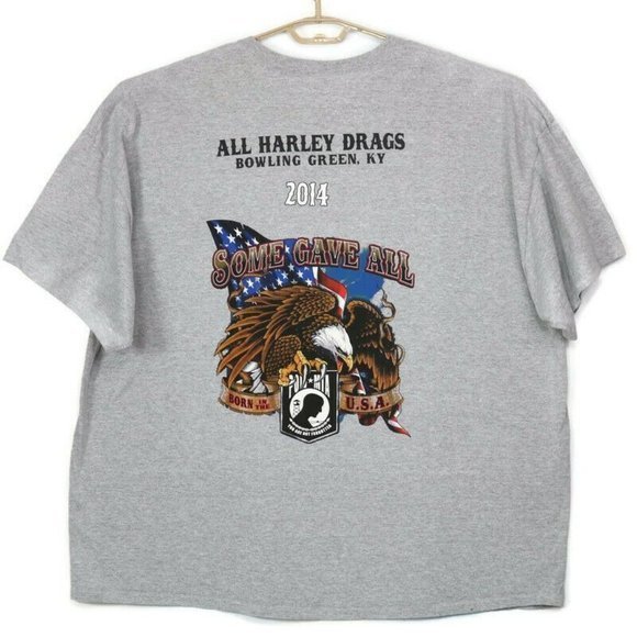 All Harley Drags 2014 Bowling Green Kentucky POW MIA T-Shirt Shirt Gray 4XL - Picture 1 of 9